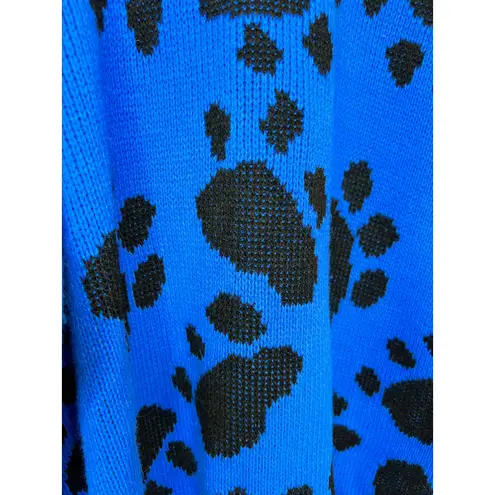 Vintage Poochi Canine Couture Inc. Blue Black Pawprint Pullover Sweater Medium