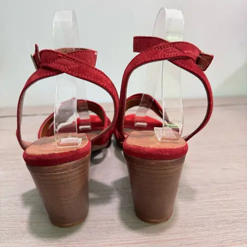 Mariella Italian Suede Leather Sandals Block Heel Burgundy Red Size 9.5 Fall