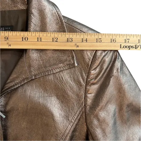 Lafayette 148 metallic burnished gold leather jacket, EUC, flaws as noted, sz 6