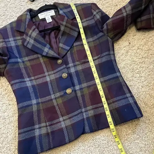 Rena Rowan  for Saville VINTAGE Blue Purple Plaid Wool Blazer‎ Jacket Size 4