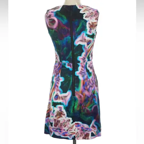 Milly Green Purple Teal Abstract Print Dress Modern Retro Contemporary Size 2 XS