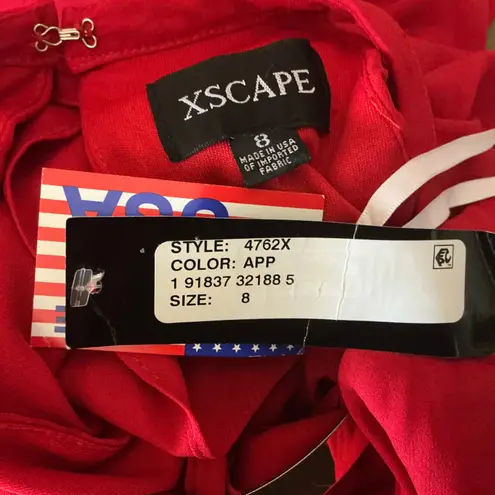 XScape Red Chiffon Sleeveless Ruffled Long Evening Gown Size 8 Formal Dress