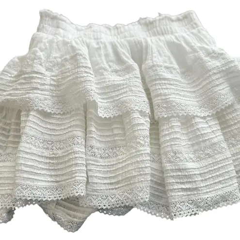 Aerie  White Lace Tiered Ruffle Mini Skirt S M