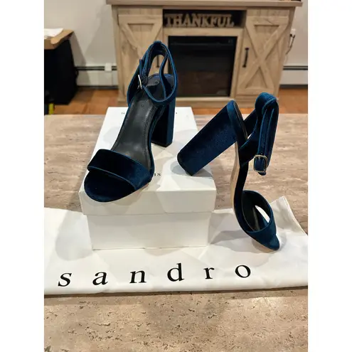 Sandro NEW Adrianne Velvet Block Heels In Turquoise size 38