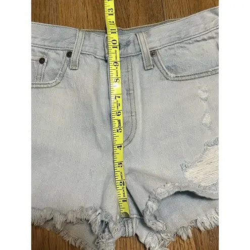 Levi's  501 Womens High Rise Button Fly Cut Off Denim Shorts Blue Distress Size 27