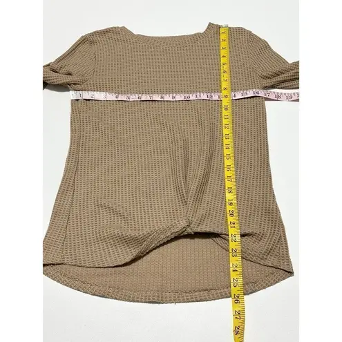 Women's Waffle Knit Twist Knot Long Sleeve Pullover Sweater Khaki Tan Size Small