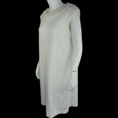 Studio One Womens 18 Ivory Lace Overlay Midi Dress Pearl Neckline Sleeveless
