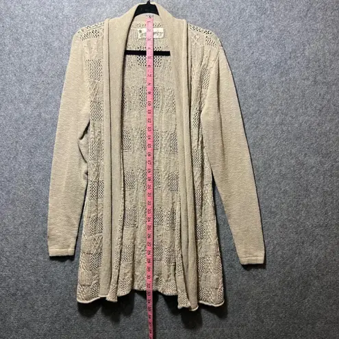 Aventura Open Knit Cardigan Sweater L Taupe Textured Longline Duster Boho Tan Size undefined