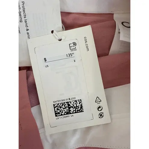 COS Pink Straight-Leg Better Wool Trousers Flat Front High Waist Career Size 2