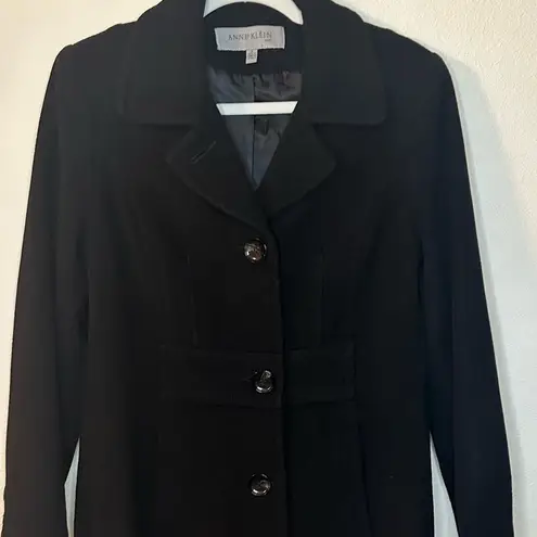 Anne Klein wool and cashmere blend black long pea coat single breasted size 8