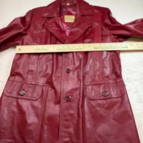 Vintage Vegas by Martin Bernard Red Leather Blazer Jacket Button Front India 46 Size M