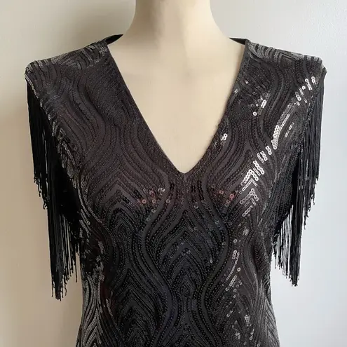 NWT Babeyond Black Sequin Fringe 1920s Flapper Beads Gatsby Dress Medium Large