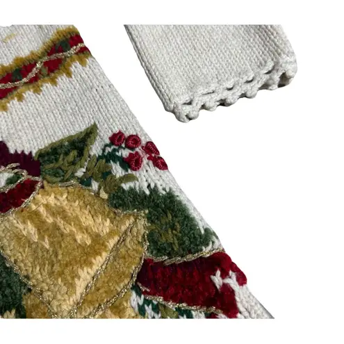 Tiara International VTG Women's 90s Tiara Ugly Christmas Sweater Beige Topiary Wreath Bells Sz S