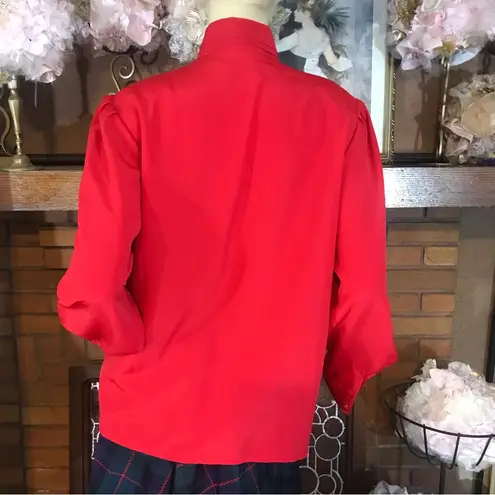 VINTAGE 1980'S YVES ST. CLAIR RED MOCK NECK PLEATED BLOUSE (12)