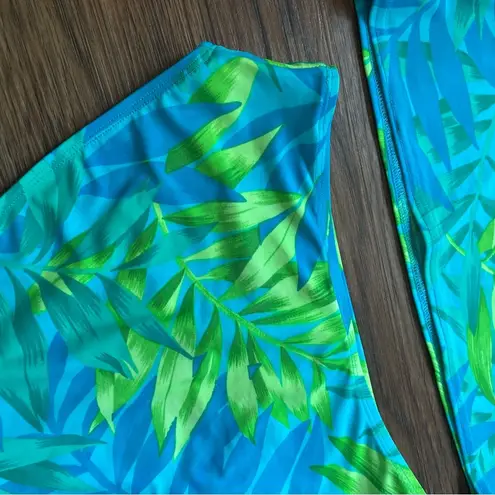 Vtg Y2K Tankini Swim Set Sz 12 Neon Abstract Palm Print High Rise Blue