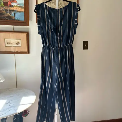 Universal Threads Universal Thread Blue and tan Striped Jumpsuit with Tie Waist - Image 2
