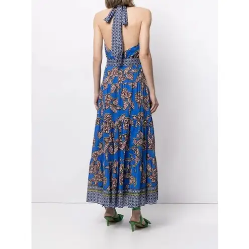 Alexis Joyette Blue Floral Halterneck Maxi Dress S Cotton Summer Boho Vacation