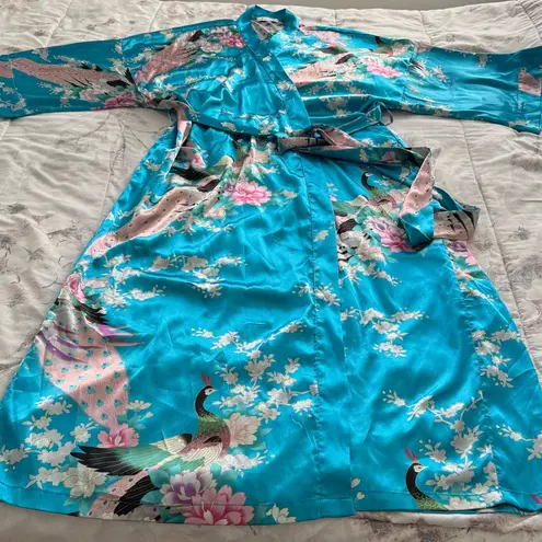 Applesauce teal blue satin peacock floral silk