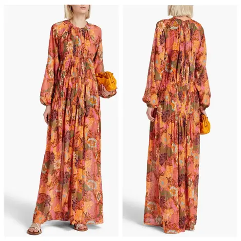 ALC Frank A.L.C. Valentina Gathered Floral-Print Silk-Crepon Maxi Dress 6