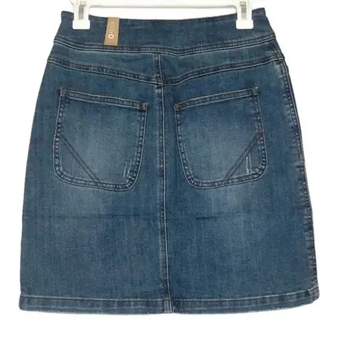 prAna NWT  Broadway Mini Jean Denim Skirt Zipper Patch Pockets 0 Blue #2633