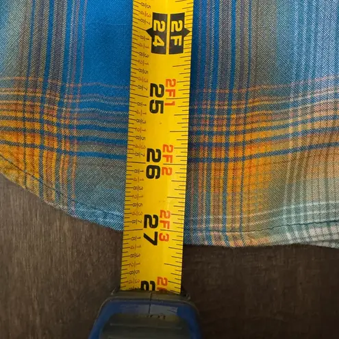 KAVU Women’s Blue and Orange Plaid Sleeveless Shirt Size L Gorpcore Hiking Camp