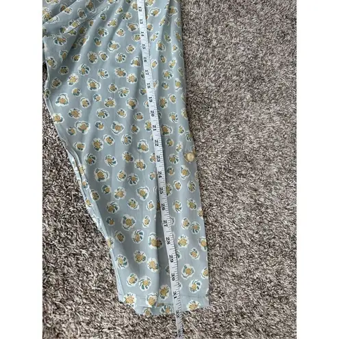 Flax Oversized Button Up Blouse Sheer Rayon Floral Pattern Tunic Blue Women’s M