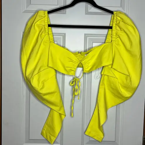 Mistress Rocks Tough Love Lemon Puff Sleeve Crop Shirt Small