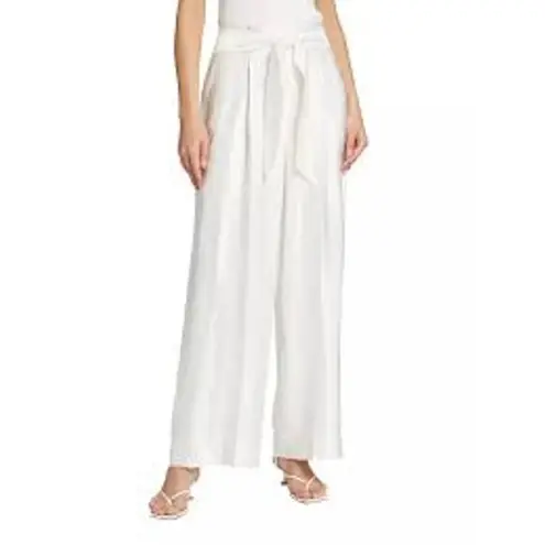 Elie Tahari Catherine Wide Leg Belted Pants Woman's 8 White Subtle Striped