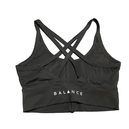 Balance Athletica  Lux Revive Black Sports Bra Strappy Front Zip Closure