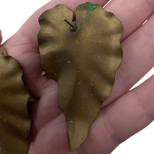 Vintage Unsigned Caladium Leaf Large Post Earrings Enamel Bohemian Boho Floral Multi