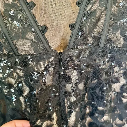 Blondie Nites Sequin Lace Minidress in Black/Nude - Size: 9
