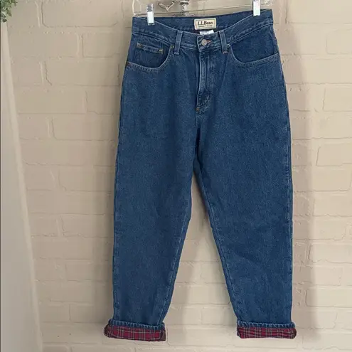 L.L. Bean jeans Denim lined flannel Red Plaid soft cozy warm vintage Cabincore Blue Size 8P