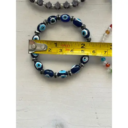 Beaded Stretch Bracelet Set Evil Eye Turtle Elephant Colorful Boho Bracelet Blue
