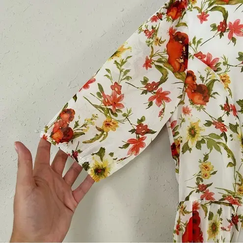 🦋 Short Sleeve Prairie Style Floral Maxi Dress Medium Cottagecore Spring Casual White