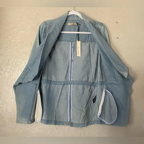 Max jeans Womens Blue Denim Drape Front Cinch Waist Drawstring Jacket Size XS