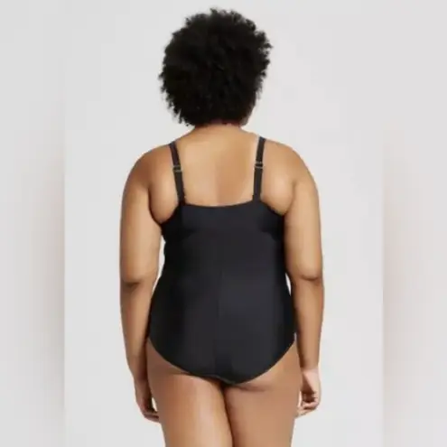 Ava & Viv Retro Pinup Black Leopard Print Ruched One Piece Swimsuit 20W