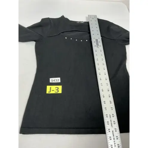 Womans Questions Pullover Sweater Medium Black 3/4 Sleeve Peekaboo Studs