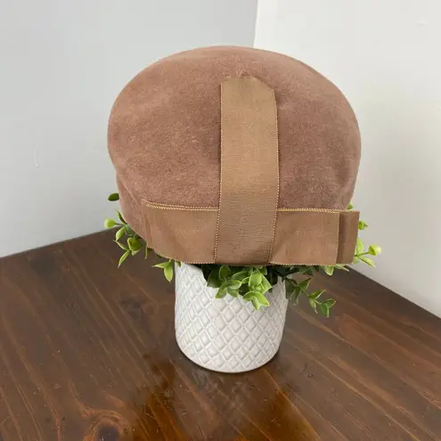 Vintage Carson Prairie Scott Brown Peachbloom Brown Velour Beret Hat Medium Bow