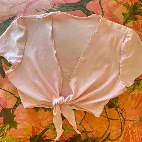 y2k balletcore light pink tie front short sleeve shrug crop top