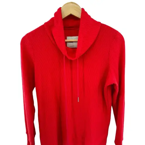 Straight Down Misty Golf Pullover Top Cowl Neck Waffle Knit Thermal Size XS Red