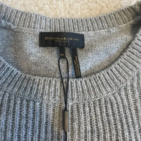 Donna Karan Grey Ribbed Tunic Sweater with Pockets Oversized Relaxed Fit Cozy Womens