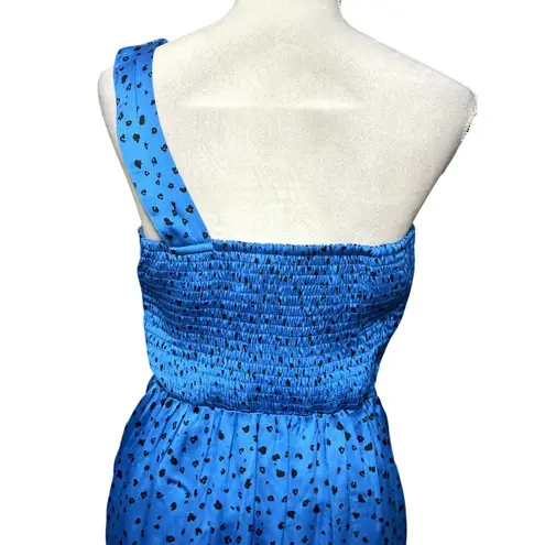 Heartloom Robin Dress One Shoulder Side Slit Animal Print Cobalt Blue W L NWOT