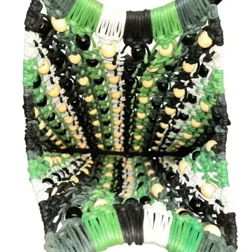 Topshop  Women’s Mykonos Green Black White Retro Woven Bag‎ with Beads
