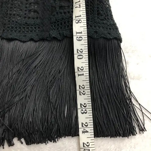 Charles Chang Lima Lace Fringe Embroidered Floral Long Sleeve Black