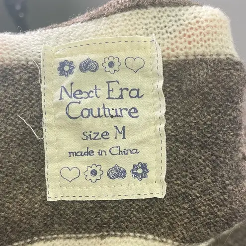 Next Era Couture Women's Cowl Neck Short Sleeve Brown White Stripes Sweater Med