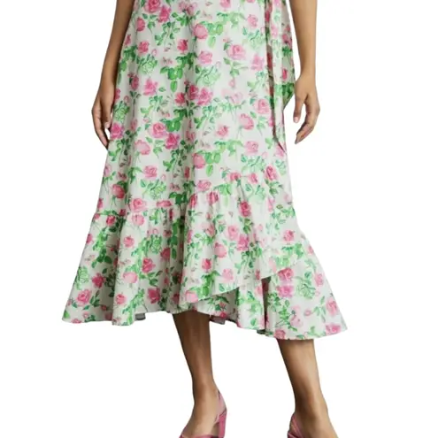 Hill House The Mirabel Skirt Pink Roses Wrap Midi Cotton XS New