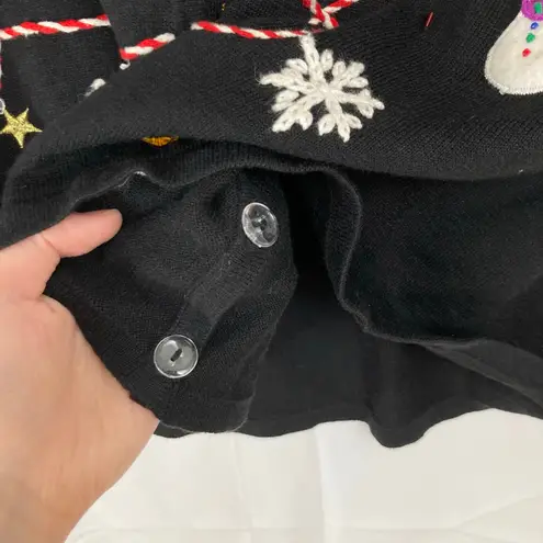 VTG Studio Joy Womens L Christmas Holiday Embroidered Sweater Santa Claus Winter Black Size L