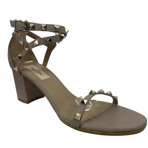 Valentino Garavani 60mm Rockstud Ankle Wrap Leather Sandal Pink Size 38