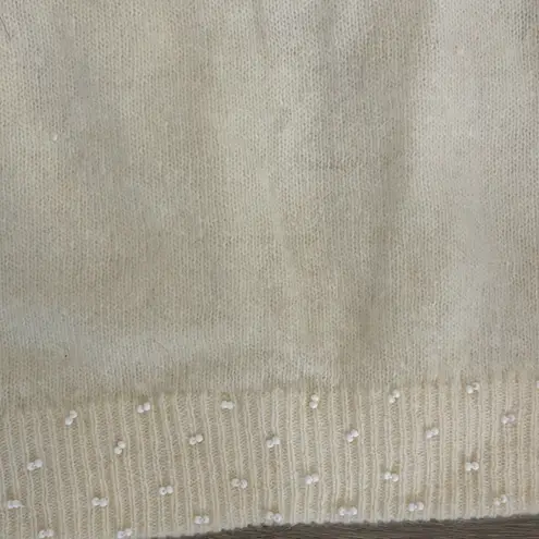 VTG 50s Cream Hand Beaded Grannycore Sweater Sm Lined Cottagecore Pin Up Glam