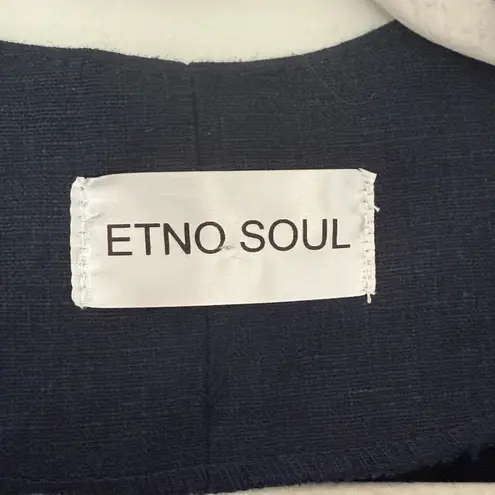 Etno Soul Blue Linen Embroidered Vyshyvanka Wrap Blouse Butterfly Sleeve No Belt Size undefined